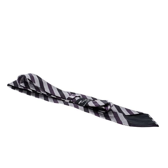Holliday & Brown For Prada Purple Diagonal Striped Patterned Silk Jacquard Tie - Picture 4 of 4